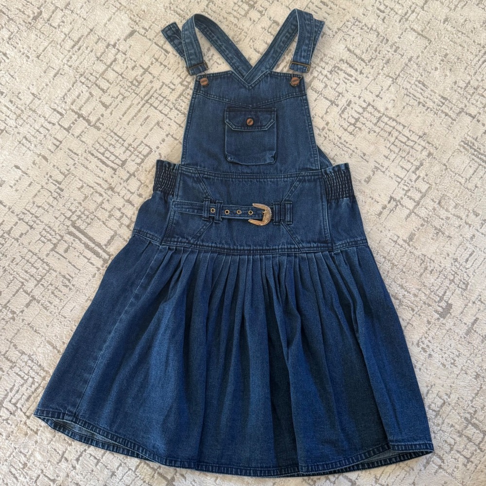A21 Vintage Leelan Denim Overall Blue Western 6 Pinafore‎ Buckle 90s Cottagecore